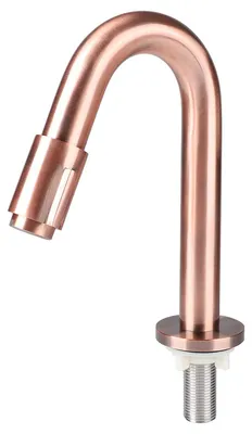 Produktbild von Differnz Kaltwasserhahn gebogen - Standhahn für Handwaschbecken - Aus Messing gefertigt - Hoher Auslauf - Modernes Design - Ohne Drehknopf - Höhe 19 cm - Farbe Rotkupfer