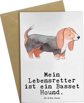 Produktbild von Mr. & Mrs. Panda spruchkarte Basset Hound Lebensretter - Weiß - Geschenk, Glückwunschkarte, weihnachtskarten, Grußkarte, einladungskarten, hochzeitskarten, Klappkarte