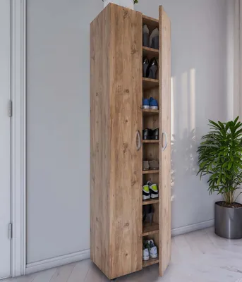 Produktbild von VCM Holz Schuhschrank | Maße: H. 173 x B. 49 x T. 30 cm | Allzweckschrank | 8 Fächer | 2 Drehtüren – Ulas