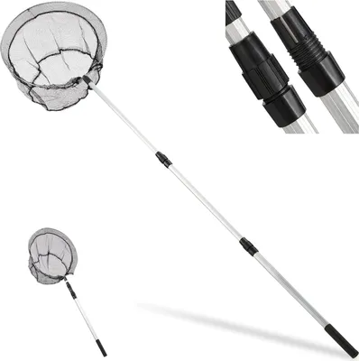 Productafbeelding van Famanu telescoop schepnet 60-130 cm - Opvouwbaar, lichtgewicht en stabiel - Netdiameter 36 cm - Zwart-zilver