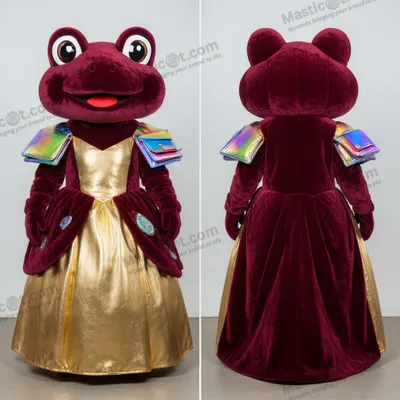 Produktbild von Bordeauxroter MASTICOT Samt-Frosch-Maskottchen mit breiten Schultern