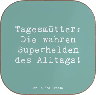 Produktbild von Mr. & Mrs. Panda Flaschenuntersetzer Spruch Tagesmutter Superheld - Meeresbrise - Geschenk, gläseruntersetzer, Geschenke mit Herz, Lernen, Alltagshelden, Berufsprodukte