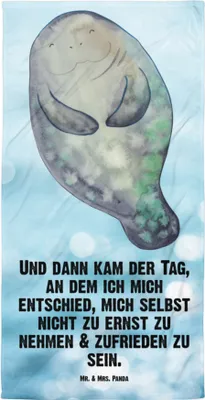 Produktbild von Mr. & Mrs. Panda Duschtuch Seekuh Happy - Oceanblue - Geschenk, Neustart, Neuanfang, Strandtuch, Handtuch, Meer, Frotteehandtuch, Strandlaken, Badehandtuch, Freundin