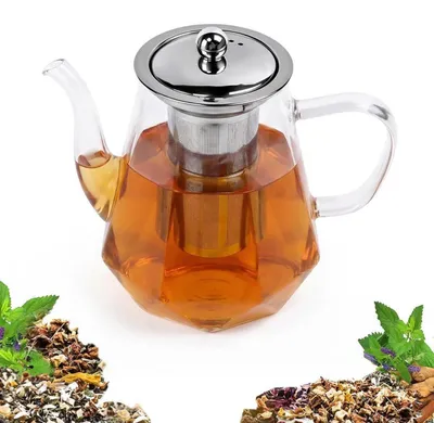 Image de Théière en verre de 1,2 litre avec filtre intégré, résistante à la chaleur, anti-goutte, filtre en acier inoxydable 304