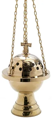 Räucherstövchen Messing mit Kreuzkette 85 cm, gold