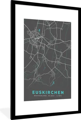 Produktbild von MuchoWow® Gerahmtes Poster Karte - Stadtplan - Euskirchen - Deutschland - Blau 60x90 cm - Poster mit Schwarzem Bilderrahmen Wandposter Rahmen Foto Bilder - Dekoration - Wandposter Wohnzimmer - Hochwertig