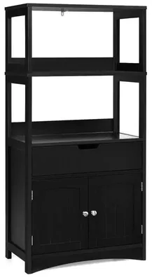 Image de Armoire de rangement multifonctionnelle avec tiroir, pour salle de bain, couleur noire