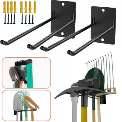 Produktbild von Set aus 2 Metall-Wandhaken für die Garage – Platzsparende Lösung für Gartengeräte