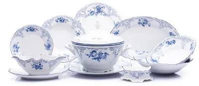 Produktbild von Tafelgeschirr, tschechisches Porzellan, Bernadotte, blaue Blumen, 25 d., Thun 1794