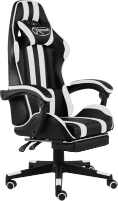 Produktbild von Gaming-Stuhl mit Fußstütze Schwarz und Weiß Kunstleder