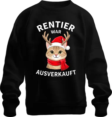 Produktbild von Rentier war t Katze Santa Weihnachten lustig Geschenk Uni Sweatshirt Pullover, Schwarz, L
