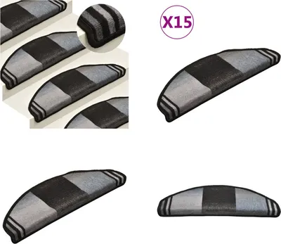 Produktbild von vidaXL Treppenmatten Selbstklebend 15 Stk. Schwarz und Grau 65x21x4 cm - Treppenmatte - Treppenmatten - Stufenmatte - Stufenmatten