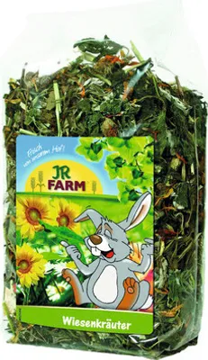 Produktbild von JR Farm Wiesenkräuter, Heu, 150 g, Kaninchen, Himbeerblätter, Weizenkraut, Karotten, Erbsenflocken, Brennnessel, Ackerbohnenflocken, Melisse,..., Tasche