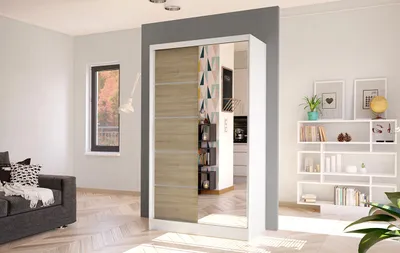 Produktbild von Eleganter Kleiderschrank ARINI 3 – Breite 100 cm, weiß / Sonoma-Eiche