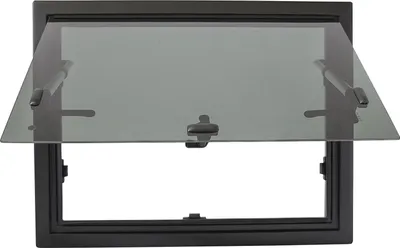 Obrázek produktu pro Posuvná okna pro obytné vozy/karavany – 600 x 450 mm – vhodná pro přívěsy, pickupy, přestavěné nákladní vozy – hliníkový rám – tvrzené sklo – černá barva