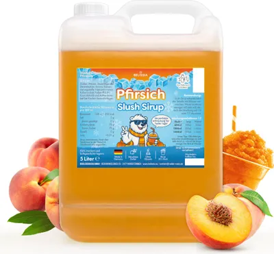 Produktbild von Belissia Slush Eis Sirup 5L Konzentrat | Pfirsich Geschmack | sehr ergiebig in knalligen Farben (1:5) | Glycerin frei