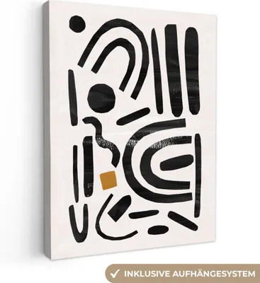 Produktbild von MuchoWow® - Leinwandbilder - Abstrakt - Kunst - Formen - Schwarz, Wandbild, Wanddeko Bilder Wohnzimmer, 60x80 cm