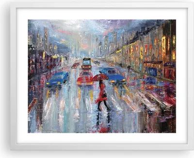 Produktbild von Gerahmtes Poster - Weißer Rahmen - Acryl Stadt Regen - 50x40 cm - Wand Bild - Wanddeko - Wandbilder - Kunstposter - Wandposter - Bilderrahmen - Bilder - Kunstdruck - Wandbild - P2WAA50x40-4251