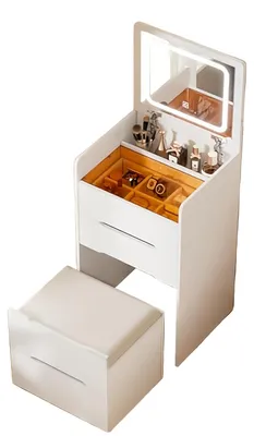 Image de Table de maquillage - Meuble de toilette - Bureau de maquillage - Table de coiffure - Conception compacte 3 en 1