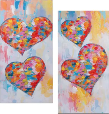 Produktbild von 2er Set Wandbilder HERZEN COLORS auf Leinwand 30x60cm bunt Formano