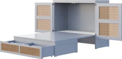 Produktbild von Merax Schrankbett 140x200 cm mit Rattanfront, Kinderbett vertikal klappbar, Holzbett mit Stauraum und 270° Türen – platzsparend & stilvoll, Grau
