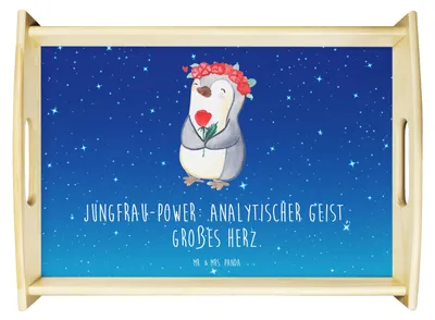 Produktbild von Mr. & Mrs. Panda serviertablett aus holz Jungfrau Astrologie - Sternenhimmel Blau - Geschenk, Holztablett, tablett, Geburtstagsgeschenk, Snack, Deko, Tierkreiszeichen