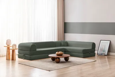 Productafbeelding van Hanah Home, hoekbank met bedfunctie, 280 cm, 100% ribfluweel, groen, 4 kussens, wasbare bekleding