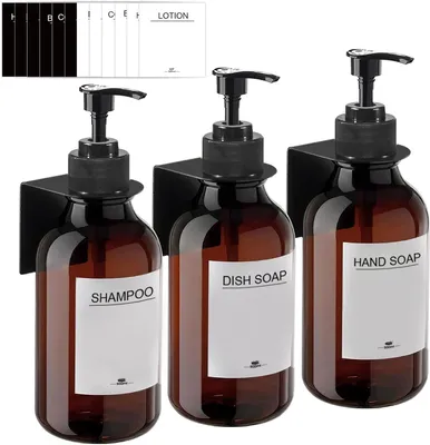 Obrázok produktu pre Sada dávkovačov mydla 3 ks, Nástenná montáž bez vŕtania, 500 ml, pre sprchu a kuchyň