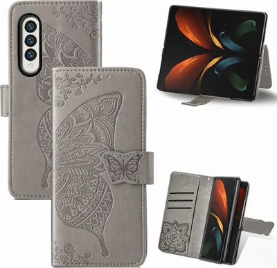 Produktbild von König Design Hülle kompatibel mit Samsung Galaxy Z Fold3 5G Kunstleder Handyhülle - Handy Case Grau