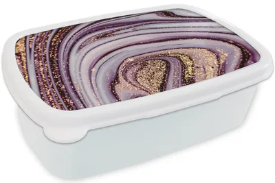Produktbild von KitchenYeah® Lunchbox Brotzeit Brotdose 17x11 cm Marmor - Rosa - Gold - Glitter - Marmoroptik - Luxus Kinder Brotzeitdose - Lunch Box - Kinder - Sandwich-Box - Schulbox - Lunch Boxen