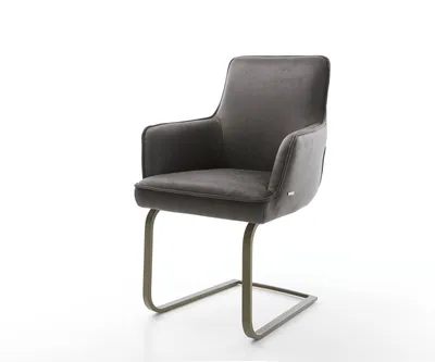 Produktbild von DELIFE Freischwinger Heira-Flex mit Armlehnen Mikrofaser Anthrazit Vintage Freischwinger flach Effektfinish Titan Taschenfederkern