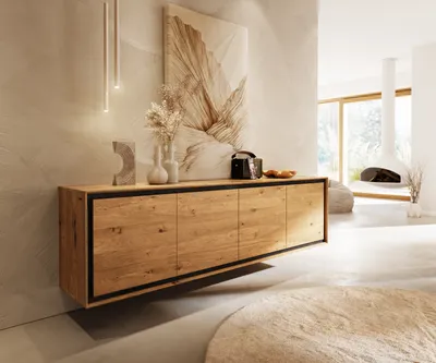 Produktbild von DELIFE Sideboard Stonegrace 200 cm Eiche Natur 4 Türen Steinfurnier Schwebend