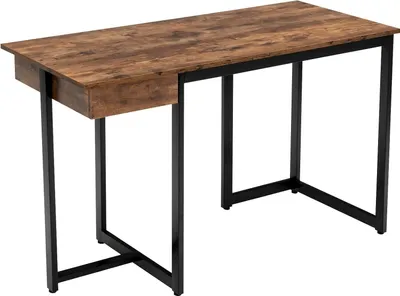 Produktbild von Schreibtisch mit Schublade, 120×55 cm Computertisch mit Metallrahmen & Fußpolstern, Bürotisch (Industriestil)