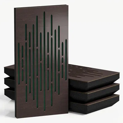 Zdjęcie produktu dla Zestaw 10 wąskich paneli akustycznych WAVE-F, obita welurem, wymiar 50x25 cm, kolor: wenge/zielony