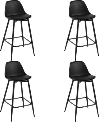 Four black bar stools arranged in a grid on a white background.