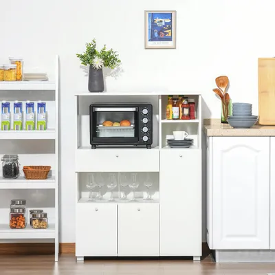 Produktbild von ZMH Küchenschrank, Sideboard, Küchenmöbel, Aufbewahrungsmöbel mit 2 Fächern, 2 Schränken mit 4 Türen (2 Glastüren) und verstellbarem Einlegeboden – Maße: 60 B x 30 T x 162 H cm, weiß