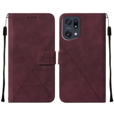 Obrázek produktu pro Flipové kožené pouzdro pro OPPO Find X5 Pro peněženkový design pouzdro s embosováním, držákem karet a stojánkem červené