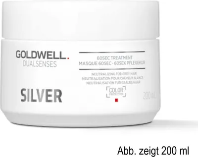 Produktbild von Goldwell Dualsenses Silver Haarmaske 500 ml, ernährende 60-Sekunden-Pflegekur mit Farbpigmenten für platinblondes und graues Haar, mit microPROtec complex und Luminescine
