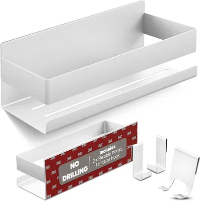 Produktbild von PromoHome® Duschregal ohne Bohren – Aluminium Schwarz – Inklusive Industrieklebeband oder starkem Kleber – Duschablage / Badezimmerregal
