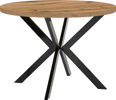 Image de Table ronde à rallonges pour la salle à manger, ENDIK, avec pieds en métal, style loft, industriel, diamètre : 90 / 190 cm, Couleur : Chêne Wotan / Noir
