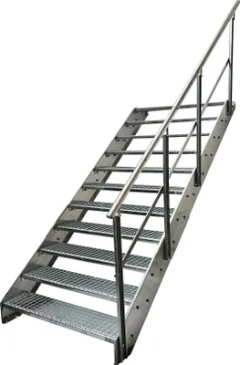 Immagine prodotto di Scala a pioli in acciaio Gradini a griglia 11 gradini Ringhiera a destra - Zincato - (L x A x P) 140 x 209 x 215 cm