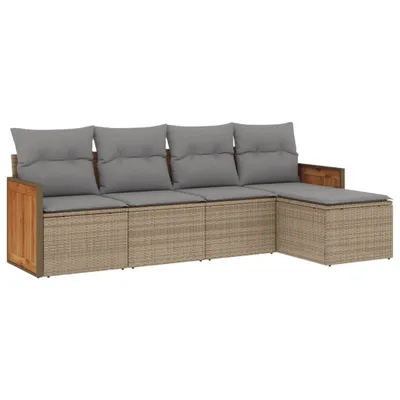 Produktbild von vidaXL 5-tlg. Garten-Sofagarnitur mit Kissen Beige Poly Rattan