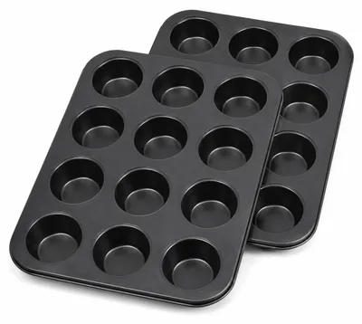Obrázok produktu pre 12-dielna sada formy na muffiny, 2 kusy, s nepriľnavou povrchovou úpravou, forma na muffiny s 12 otvormi, vhodná do rúry (čierna)