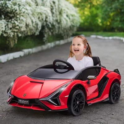 Productafbeelding van Sweiko Elektrische kinderauto, 12V, met 2.4G afstandsbediening, 2 motoren, kinderauto met claxon, LED-verlichting, muziek, elektrische auto voor kinderen van 3-5 jaar, rood
