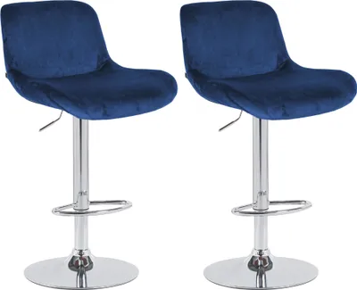 Produktbild von CLP 2er Set Barhocker Solon Chrom höhenverstellbar und drehbar mit Rückenlehne blau Material Samt