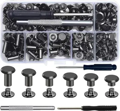 Produktbild von 110 Stück Buchschrauben, Chicago Schrauben M5x4/5/6/8/10/12mm Ledernieten Schraubnieten für DIY Leder Handwerk Geschirr Kragen Dekoration Taschen Gürtel Gepäck