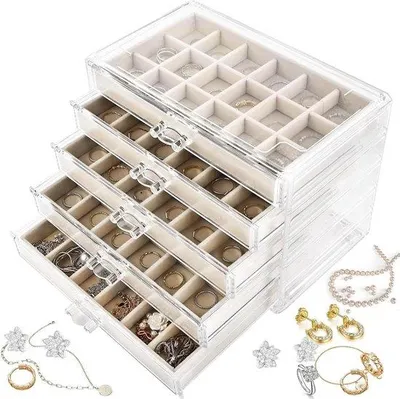 Produktbild von Schmuckaufbewahrung – Schmuckkästchen – Schmuckorganisation – Flexibles 5-Fächer-System – Geräumig – Beige