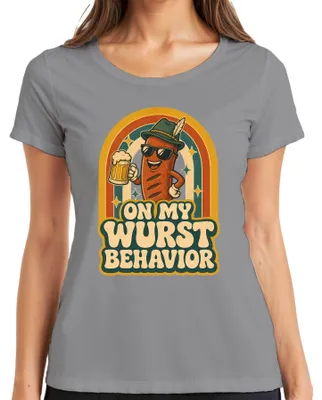 Productafbeelding van My Wurst Behavior T-shirt, bier, bratwurst, lederhosen, dirndl, dames, grijs, maat M