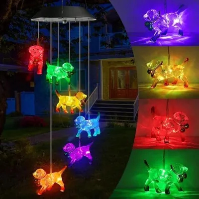 Produktbild von PolkaHome® Solar-Windspiel für den Garten, 6 LED Solar-Windspiel Außen, wasserdicht, mehrfarbig, Geschenk für Mutter/Frau/Tochter/Freundin