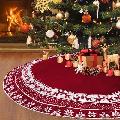 Produktbild von Großer, gestrickter Weihnachtbaumrock mit Schneeflocken, 91 cm